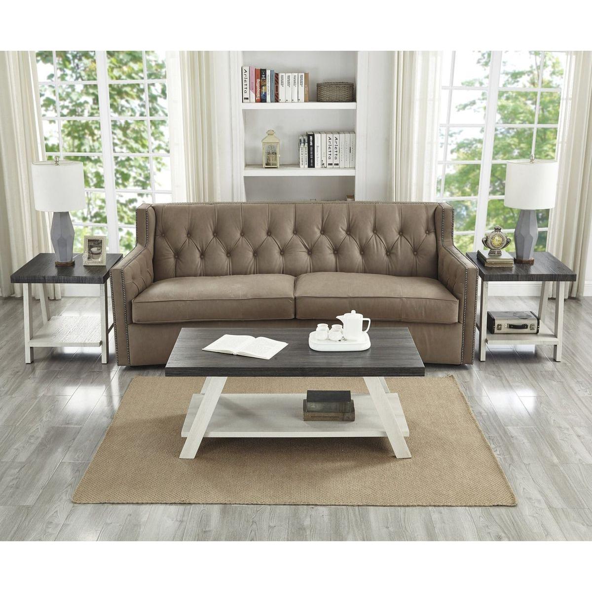 Athens Contemporary 3-Piece Wood Shelf Coffee Table Set in Weathered Charcoal and Beige - Streamdale Furniture