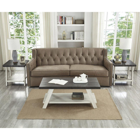 Athens Contemporary 3-Piece Wood Shelf Coffee Table Set in Weathered Charcoal and Beige - Streamdale Furniture