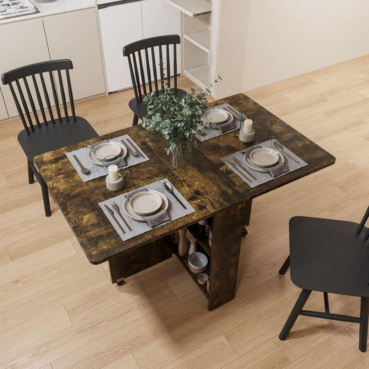 Fully unfolded 51.18 inches brown foldable table, suitable for small family table or display table convenient, home simple long table, simple and lightweight