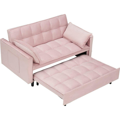 Modern velvet sofa, sofa pull-out bed, small love seat casual sofa with back, with pillow, pockets, living room furniture, 3 in 1 convertible sleep sofa bed.