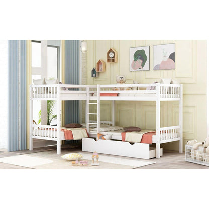 Twin L-Shaped Bunk bed with Drawers-Gray