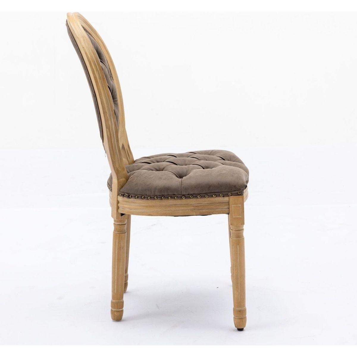 French Style Solid Wood Frame Antique Painting,Hand-pulled buckle decoration PU artificial leather Dining Chair with Nailhead Trim, Wood Legs,Density Foam,Steel Spring inner,Set of 2,Brown