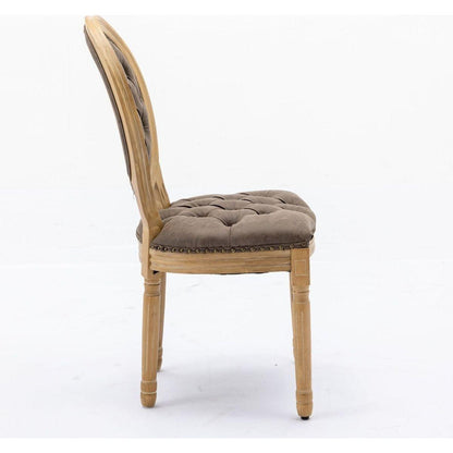 French Style Solid Wood Frame Antique Painting,Hand-pulled buckle decoration PU artificial leather Dining Chair with Nailhead Trim, Wood Legs,Density Foam,Steel Spring inner,Set of 2,Brown