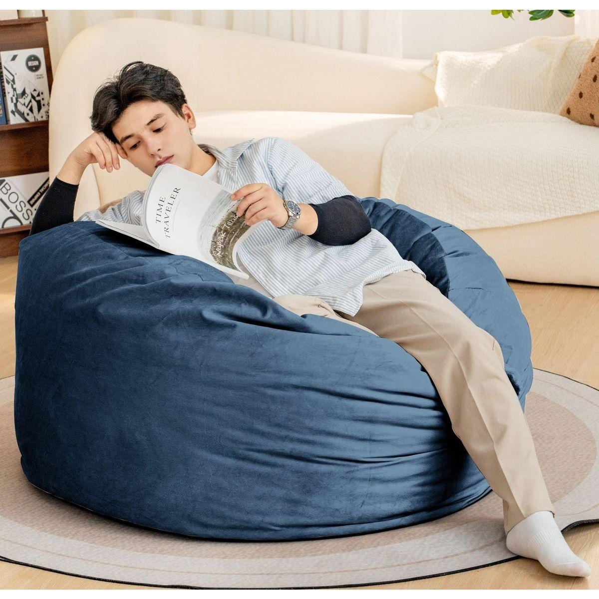 Bean Bag Chair 4Foot Luxurious Velvet Ultra Soft Fur with High-Rebound Memory Foam for Adults Plush Lazy Sofa with Fluffy Removable Sponge