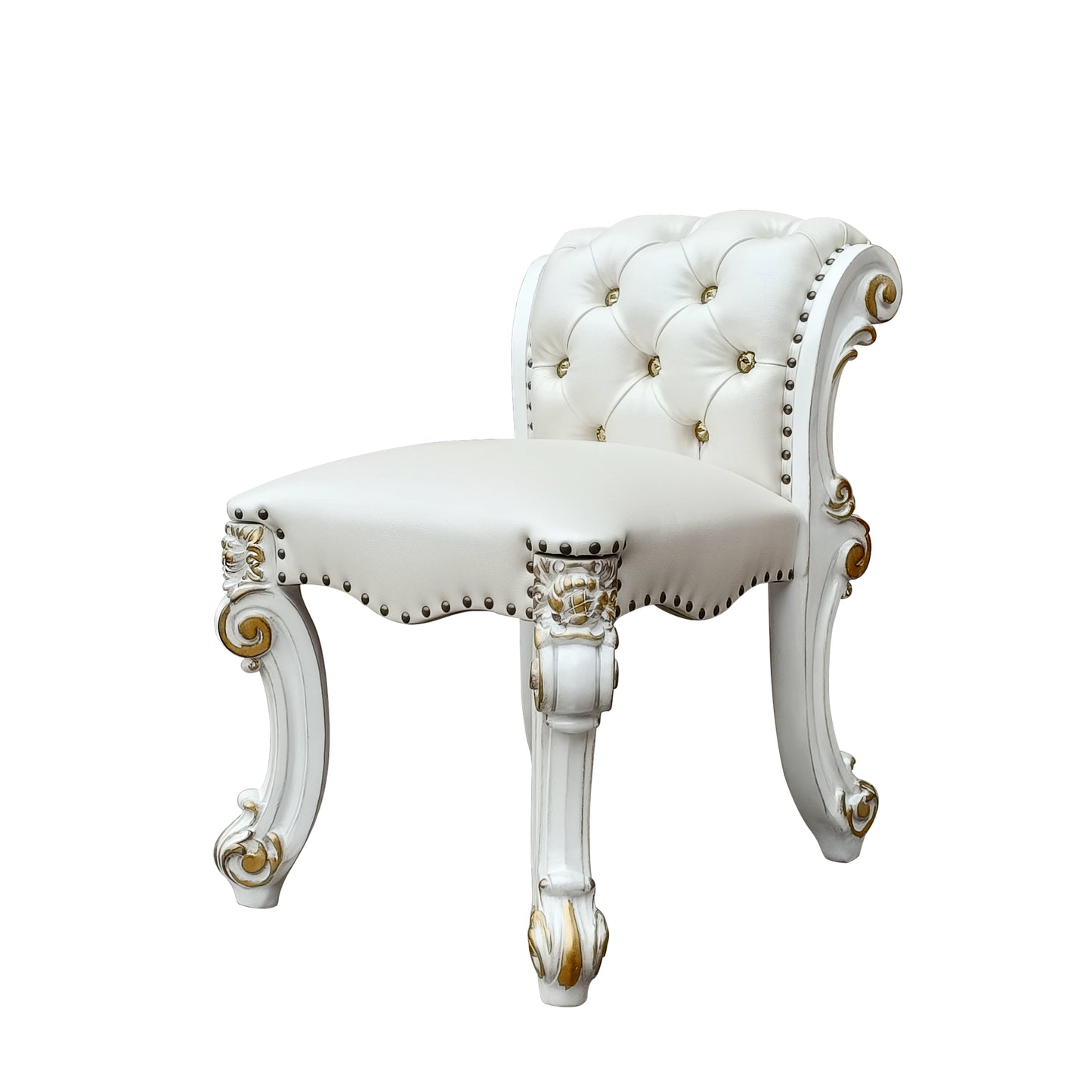 Vendome VANITY STOOL Beige PU & Antique Silver Finish