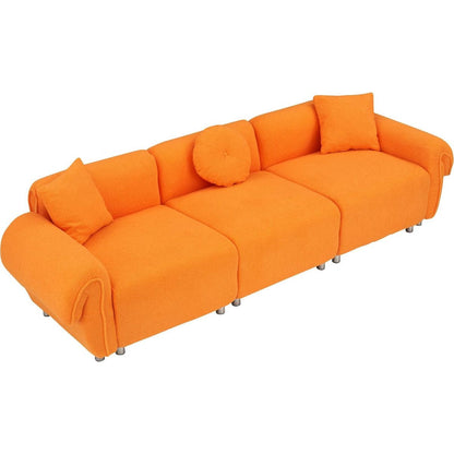orange teddy velvet fabric, with 3 pillows, three-person sofa can be placed in the living room and other scenes