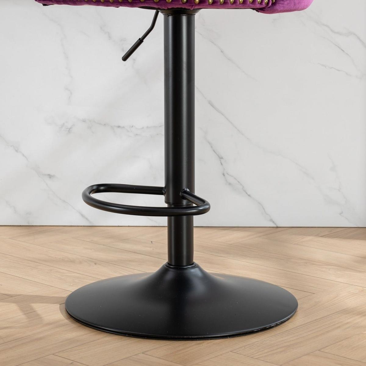 Swivel Velvet Barstools Adjusatble Seat Height from 25-33 Inch,17.7inch base, Modern Upholstered Bar Stools with Backs Comfortable Tufted for Home Pub and Kitchen Island,Purple,Set of 2