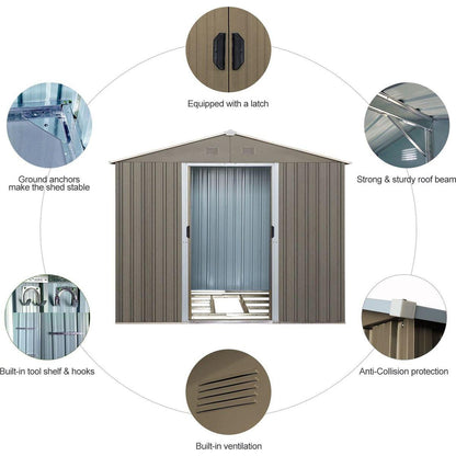 6ft x 8ft Outdoor Metal Storage Shed with Floor Base,Gray(SKU: W540S00012)