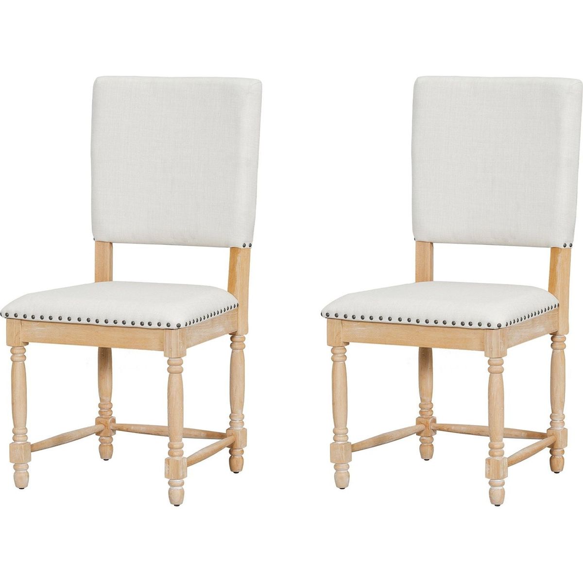 Vintage Traditional 2-Piece Upholstered Dining Chairs with Padded Backs, Natural