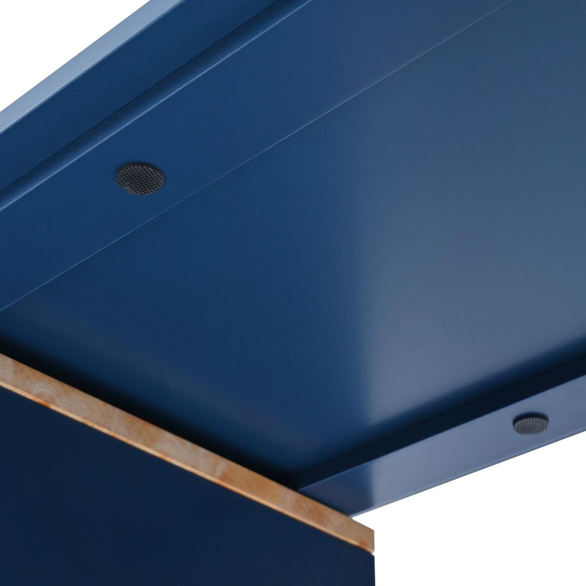 Rolling Kitchen Island With Movable Extended Table, Kitchen Cabinet on Wheels with Power Outlets and 2 Fluted Glass Doors, Kitchen Island with a Storage Compartment and Side 3 Open Shelves, Navy