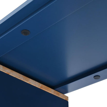 Rolling Kitchen Island With Movable Extended Table, Kitchen Cabinet on Wheels with Power Outlets and 2 Fluted Glass Doors, Kitchen Island with a Storage Compartment and Side 3 Open Shelves, Navy