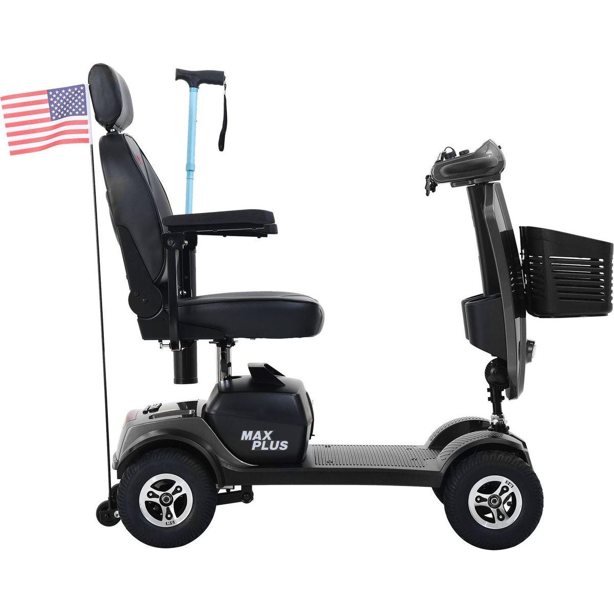 MAX PLUS GREY 4 Wheels Outdoor Compact Mobility Scooter with 2pcsx20AH Lead acid Battery, 16Miles, USB Charger Port & Cup Holders, 300W Motor