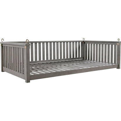Patio Minimalist Twin Size Garden Swing Bed Wood Porch Swing with Ropes for Backyard, Safe Sloped Design, Gray