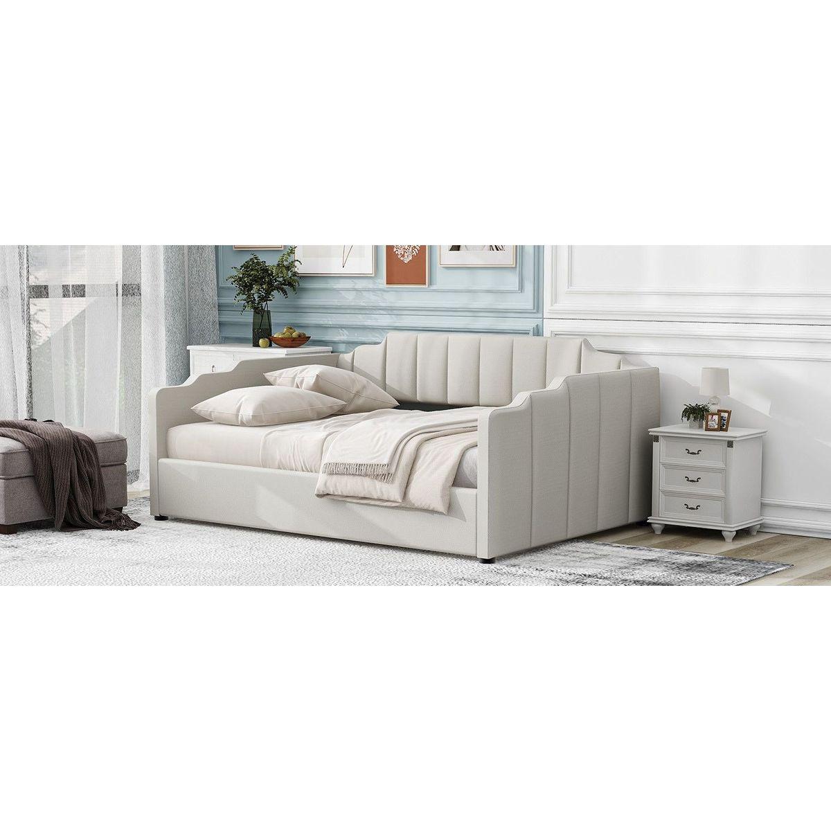 Upholstered Daybed with Underneath Storage,Full Size, White