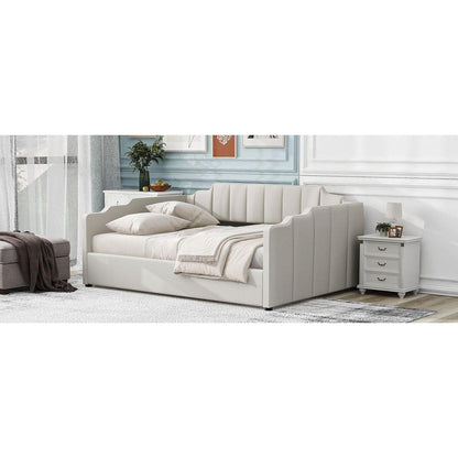 Upholstered Daybed with Underneath Storage,Full Size, White