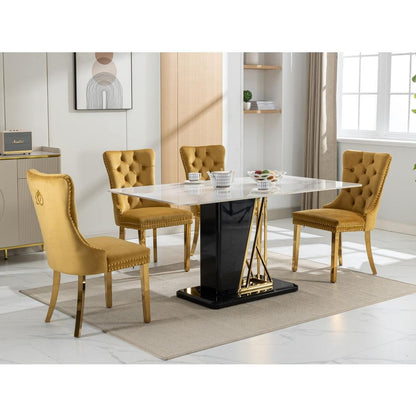 Nikki Collection Modern, High-end Tufted Solid Wood Contemporary Velvet Upholstered Dining Chair with Golden Stainless Steel Plating Legs,Nailhead Trim,Set of 2,Gold