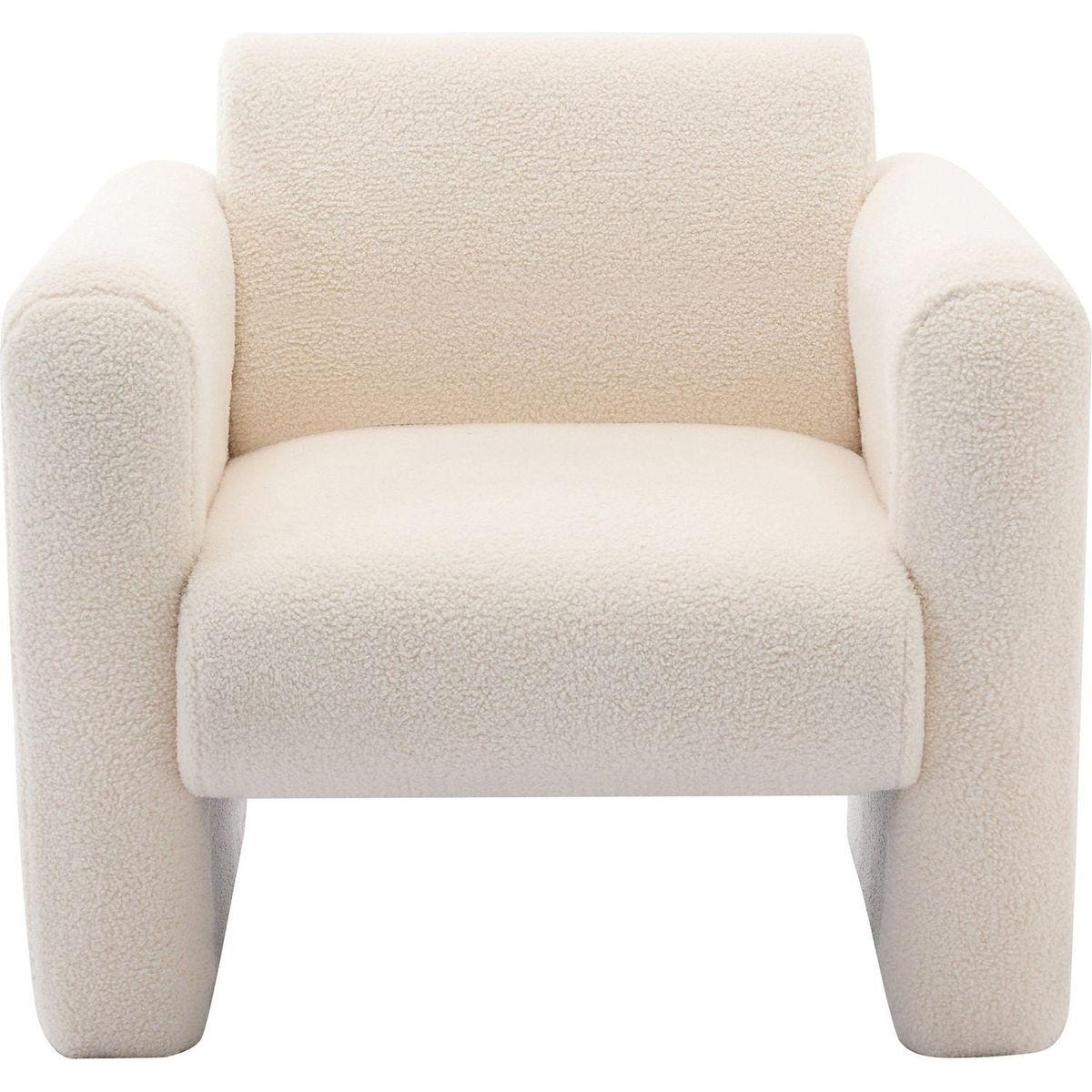 Modern Accent Chair Lambskin Sherpa Fabric Upholstered Comfy Reading Arm Chair Soft Padded Armchair with Back and Pillow for Living Room Bedroom Reception Waiting Room Office, Cream