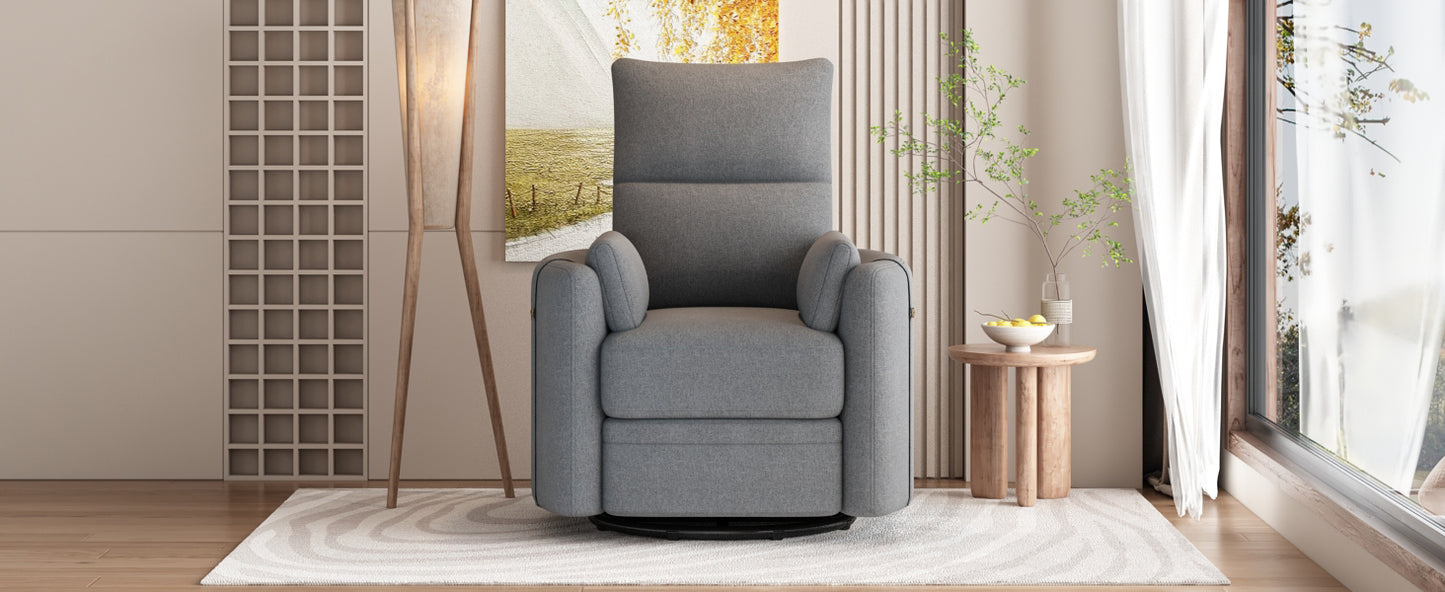 360 Degree Swivel Recliner Theater Recliner Manual Rocker Recliner Chair with Two Removable Pillows for Living Room, Dark Grey