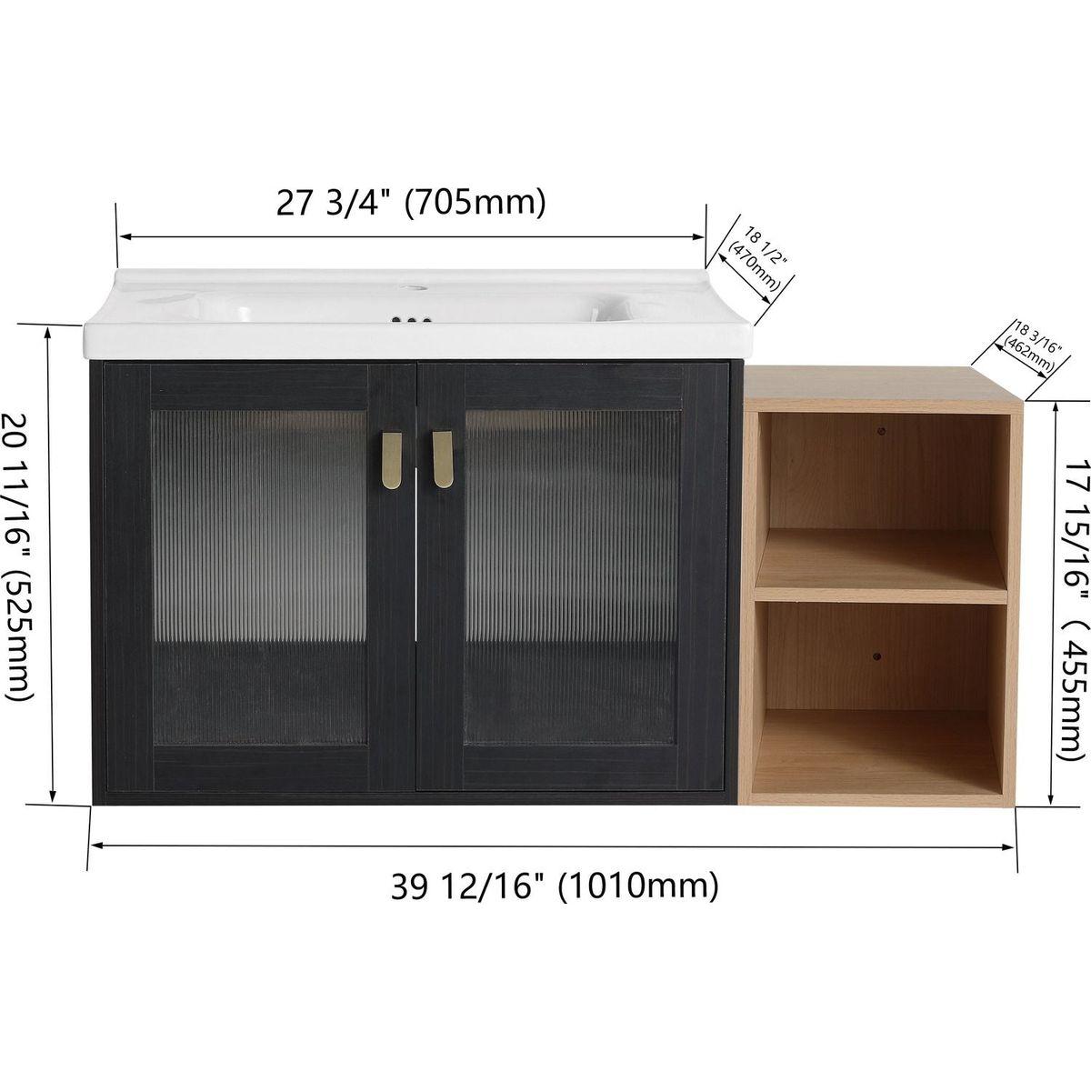 40 Inch Wall-Mounted Bathroom Vanity With Sink, 12 inch + 28 inch Combination Cabinet (KD-Packing)