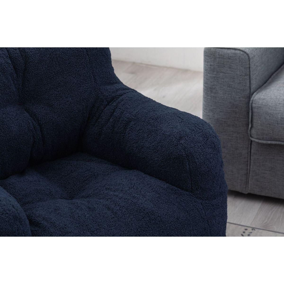 Soft Tufted Foam Bean Bag Chair With Teddy Fabric Dark Blue