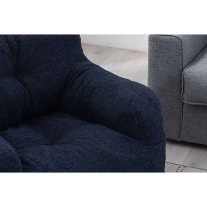 Soft Tufted Foam Bean Bag Chair With Teddy Fabric Dark Blue