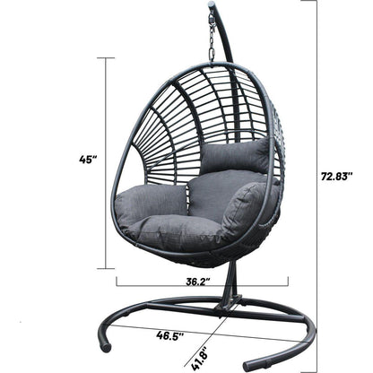 High Quality Outdoor Indoor Black color PE Wicker Swing Egg chair with Antracite Color Cushion And Black Color Base