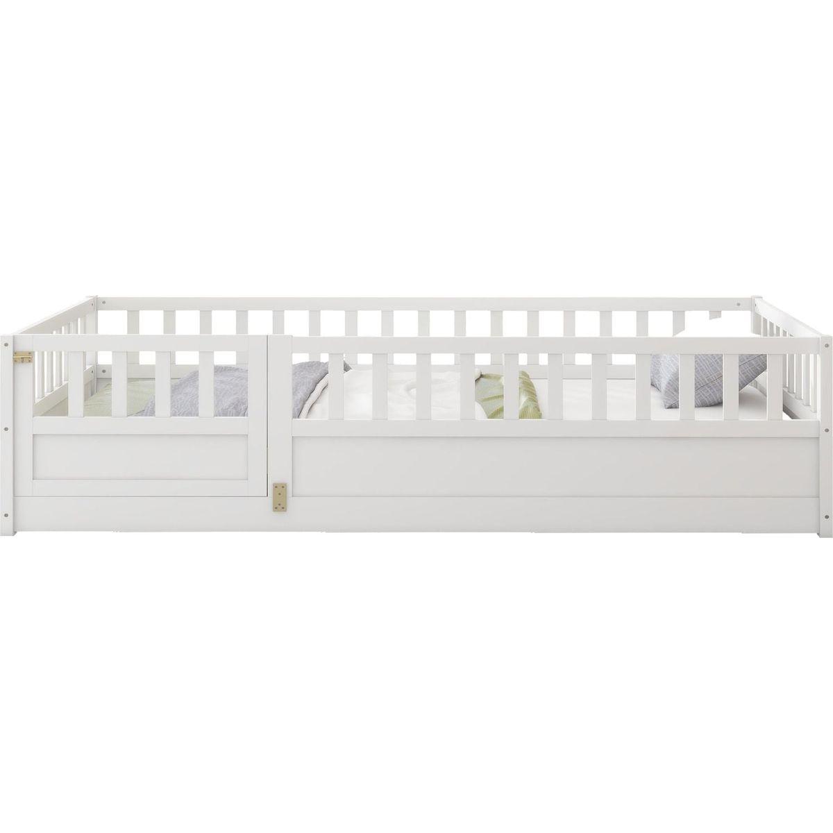 Twin Size Floor bed, integral construction with super high security barrier, door, children's floor bed frame, Montessori wooden children's floor bed, white