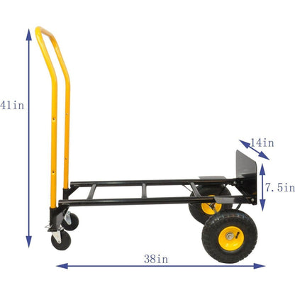 HT1006BK-YL Hand Truck Dual Purpose 2 Wheel Dolly Cart and 4 Wheel Push Cart with Swivel Wheels 330 Lbs Capacity Heavy Duty Platform Cart for Moving/Warehouse/Garden/Grocery