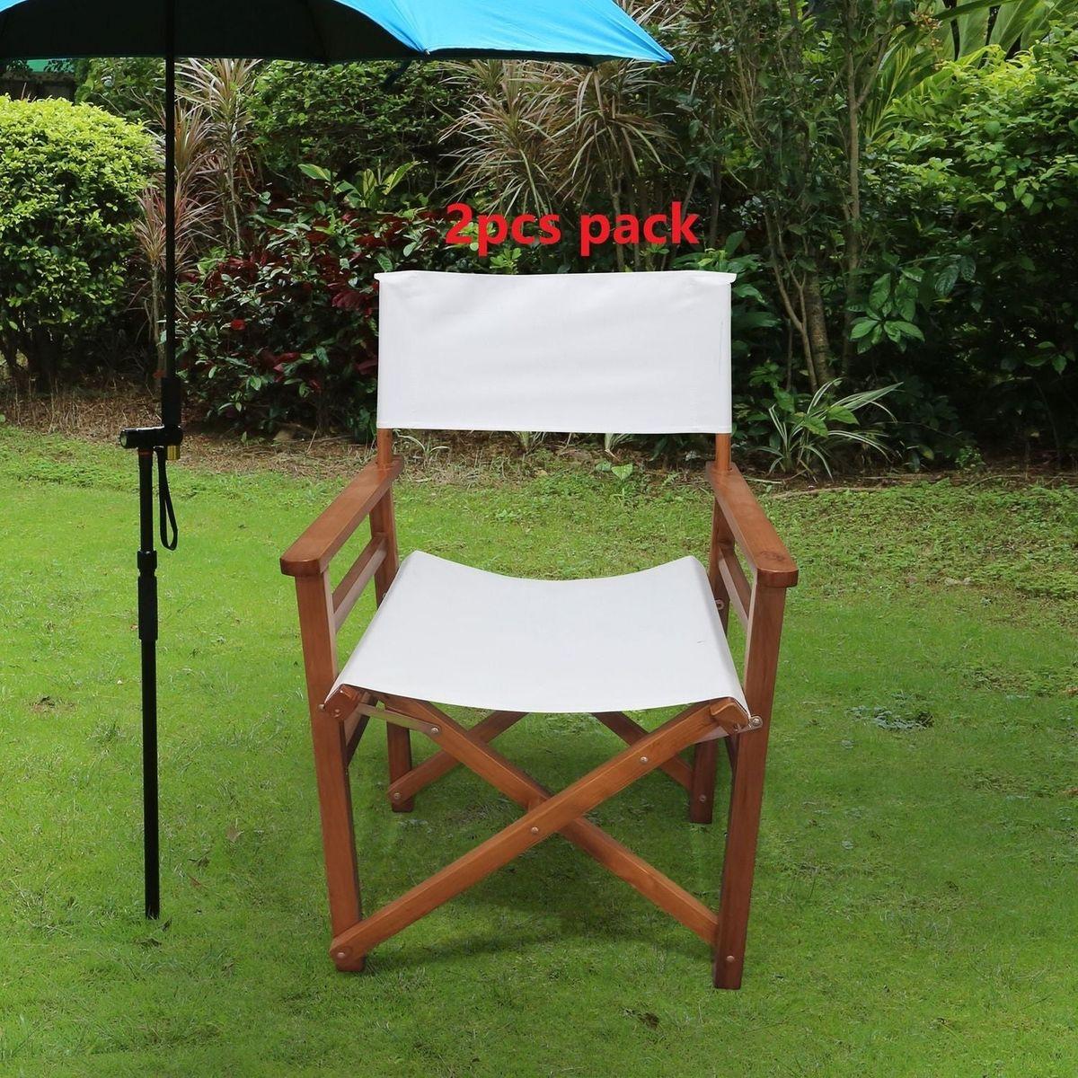 Folding Chair Wooden Director Chair Canvas Folding Chair Folding Chair 2pcs/set populus + Canvas (Color : White)