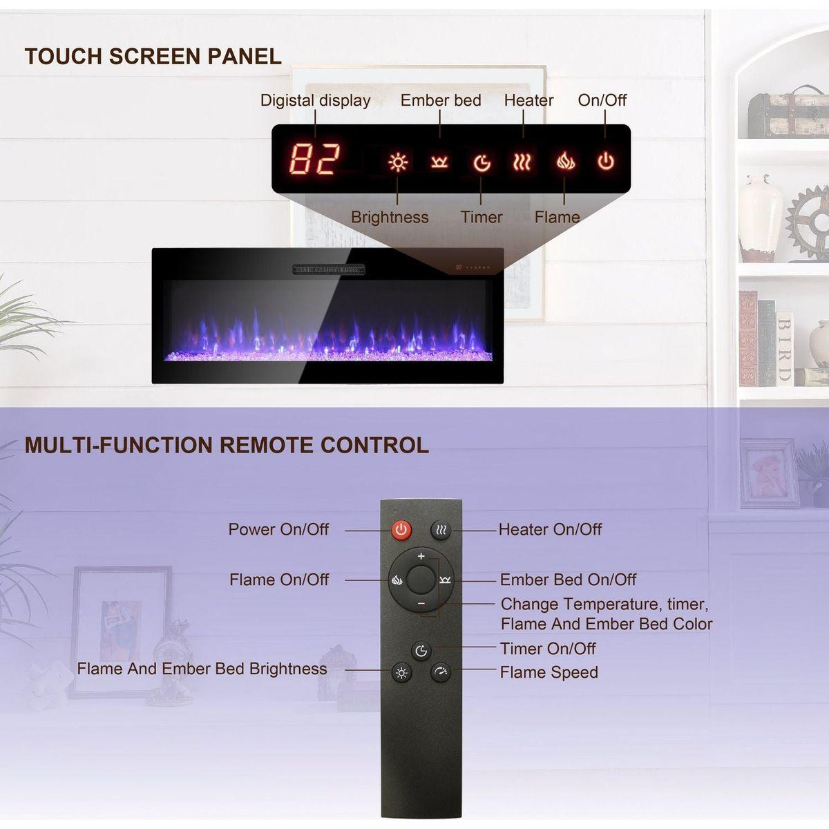 60 Inch Electric Fireplace, Recessed and Wall Mounted Fireplace