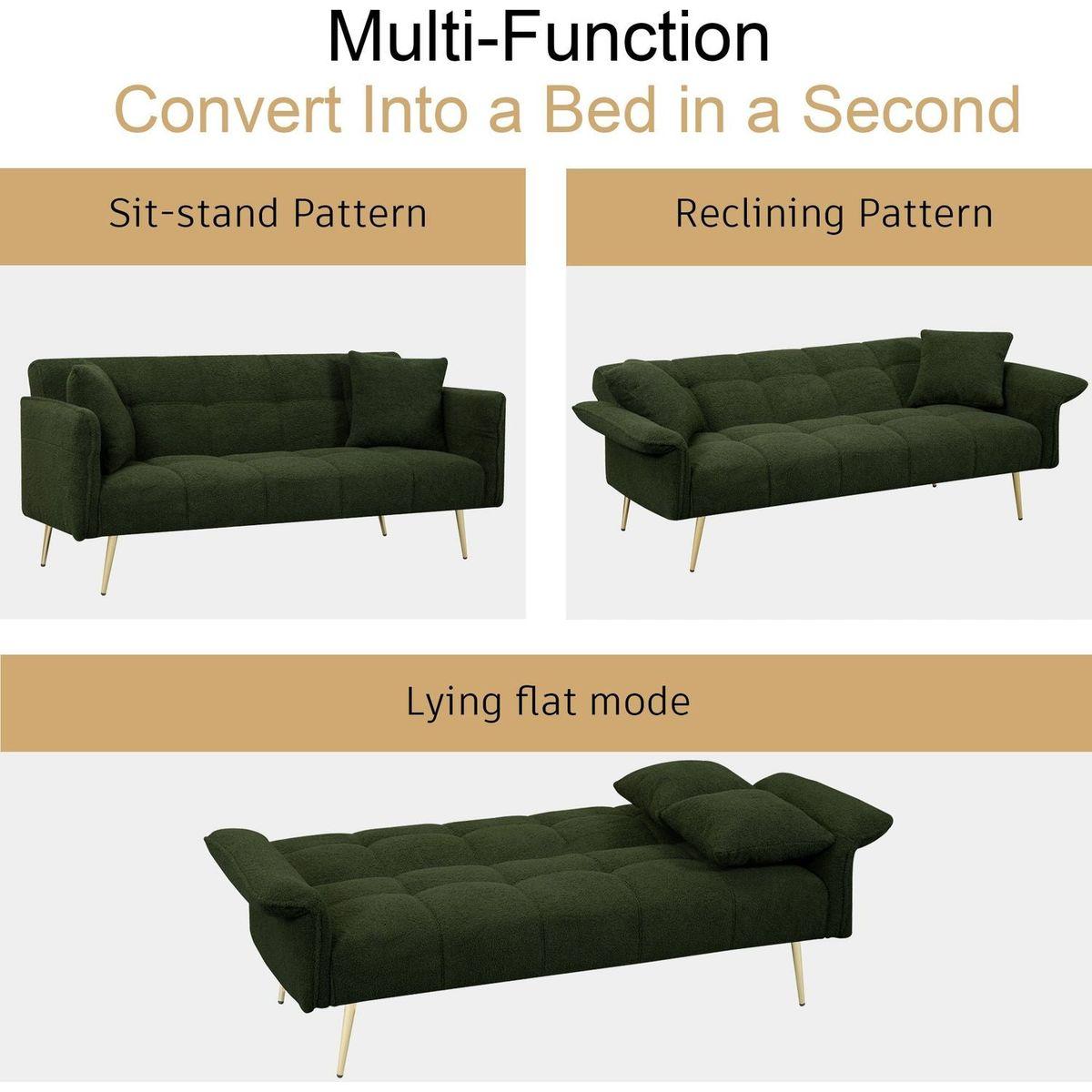 70.1 "futon sofa bed, convertible double sofa bed with folding armrests for living rooms and small Spaces