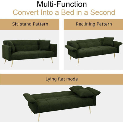 70.1 "futon sofa bed, convertible double sofa bed with folding armrests for living rooms and small Spaces