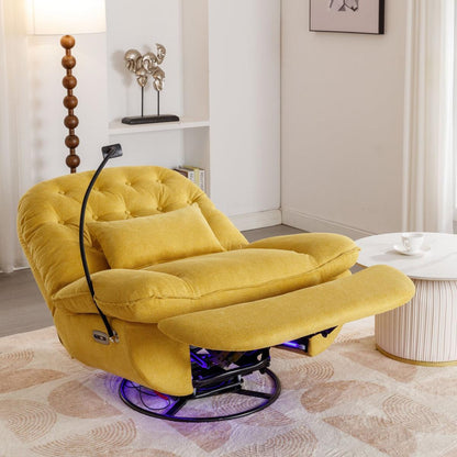 270 Degree Swivel Power Recliner with Voice Control, Bluetooth Music Player,USB Ports, Atmosphere Lamp, Hidden Arm Storage and Mobile Phone Holder for Living Room, Bedroom, Apartment, Yellow