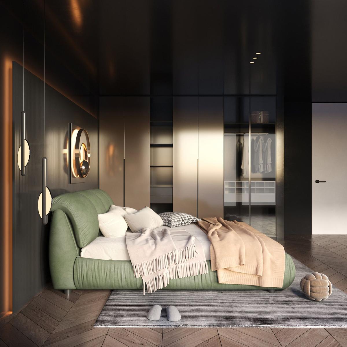 Queen Size Luxury Upholstered Platform Bed with Oversized Padded Backrest and Solid Wood Frame,suitable for Multiple heights of mattresses,Green