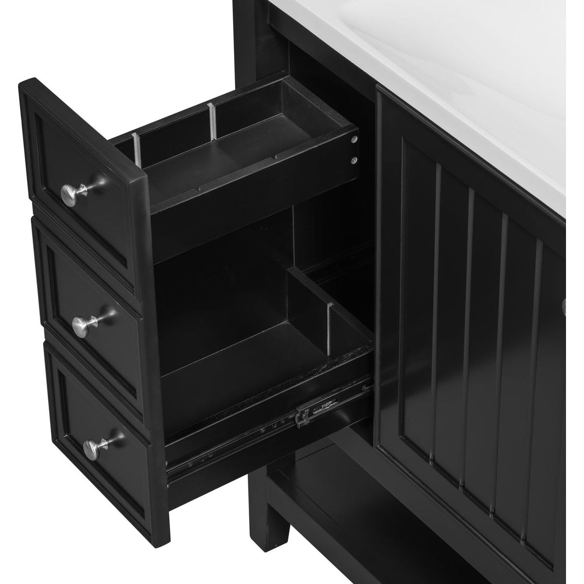 36" Bathroom Vanity with Sink Combo, One Cabinet and Three Drawers, Solid Wood and MDF Board, Black