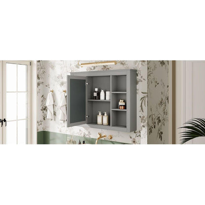 35" x 27.5" Medicine Cabinet, Wall Mounted Bathroom Storage Cabinet, Modern Bathroom Wall Cabinet with Mirror, Mirror Cabinet with 6 Open Shelves (Not Include Bathroom Vanity)
