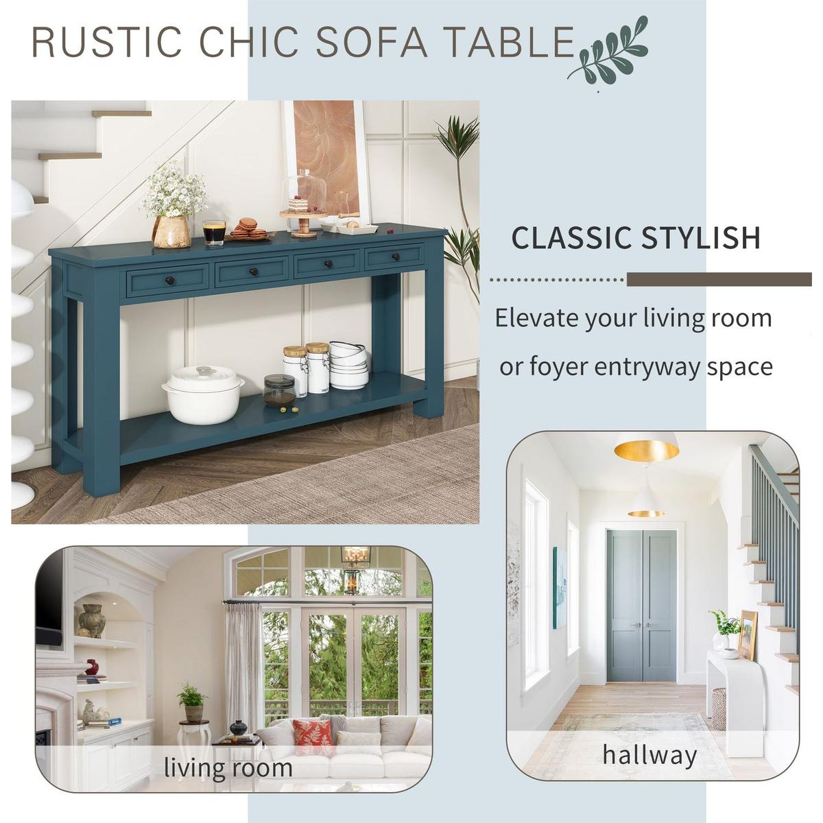 Console Table/Sofa Table with Storage Drawers and Bottom Shelf for Entryway Hallway(Dark Blue)