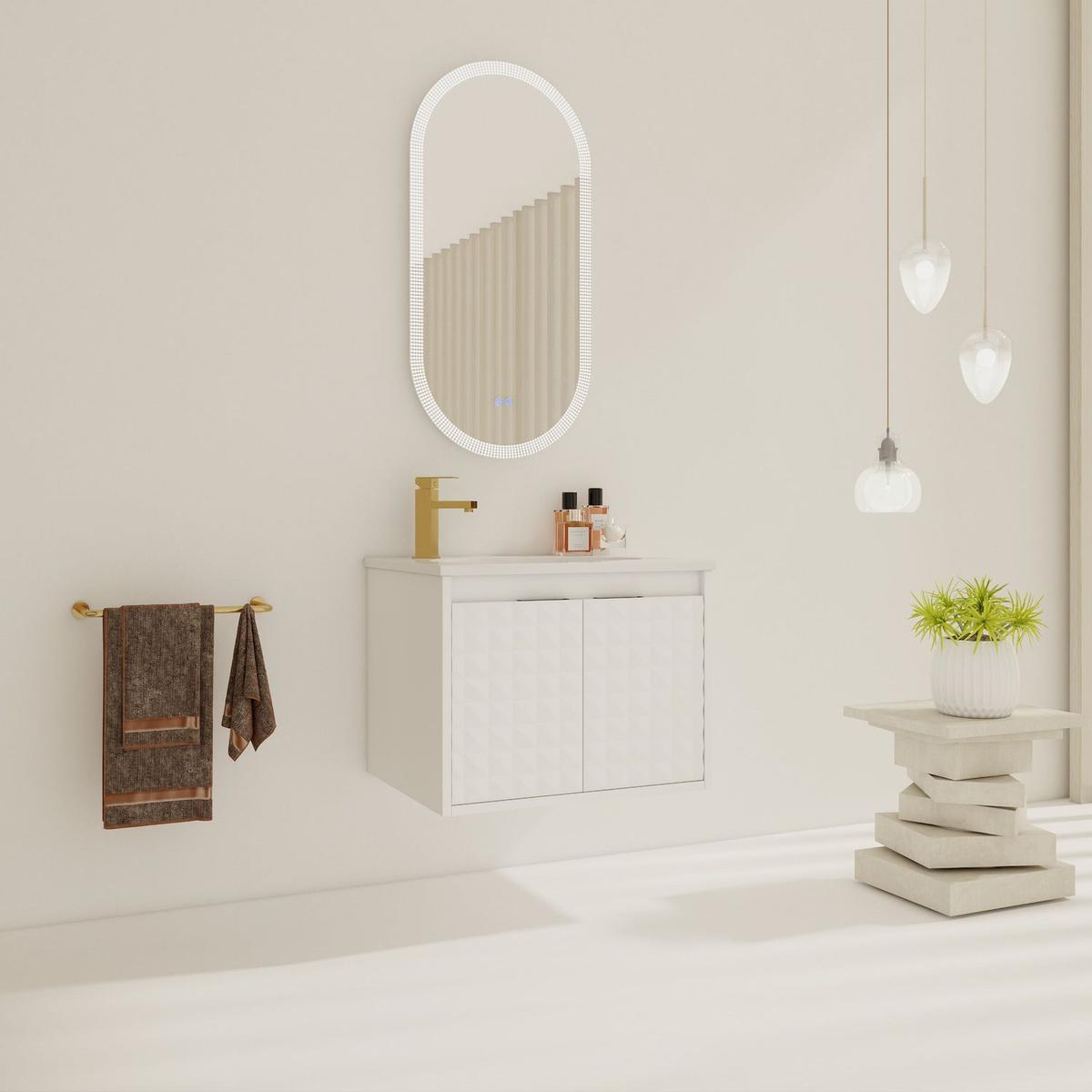 24 Inch Wall Mounted Bathroom Vanity With SInk, Soft Close Doors, For Small Bathroom (KD-PACKING)