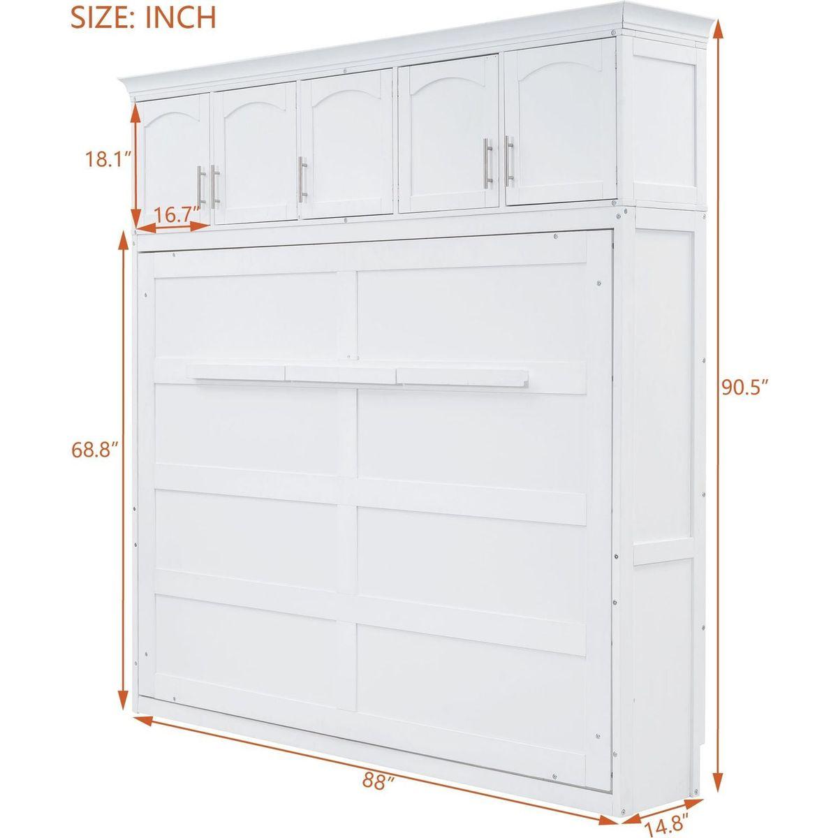 Queen Size Murphy Bed Wall Bed with Top Cabinets,White