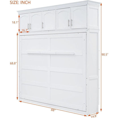 Queen Size Murphy Bed Wall Bed with Top Cabinets,White