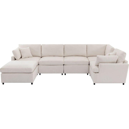 Modern Large U-Shape Sectional Sofa, with Removable Ottomans for Living Room (6-Seater)