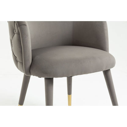 Set of 2 Gray Velvet Upholstered Dining chair with Designed Back and Upholstered Legs