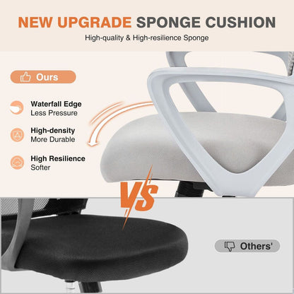 Ergonomic Office Chair Home Desk Mesh Chair with Fixed Armrest Executive Computer Chair with Soft Foam Seat Cushion