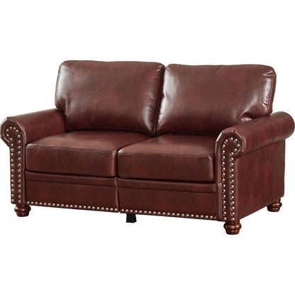 Living Room Sofa Loveseat Chair Burgundy Faux Leather