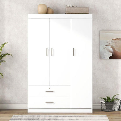 3-Door Wardrobe with 2 Drawers, White