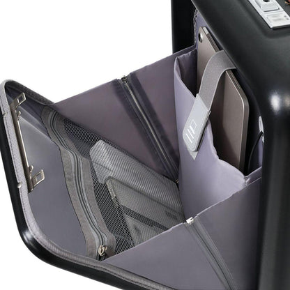 Front Opening 20-Inch Carry-On Luggage with Expandable Travel Bag Set, ABS Hard Shell Two-piece suitcase set with USB Port, Cup Holder, black and brown