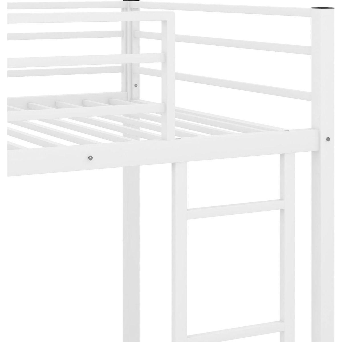 Twin over Twin Metal Bunk Bed, Low Bunk Bed with Ladder,White