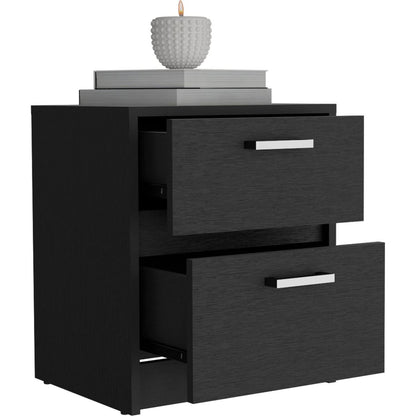 Trivor 2 Drawers Nightstand, Metal Handles -Black