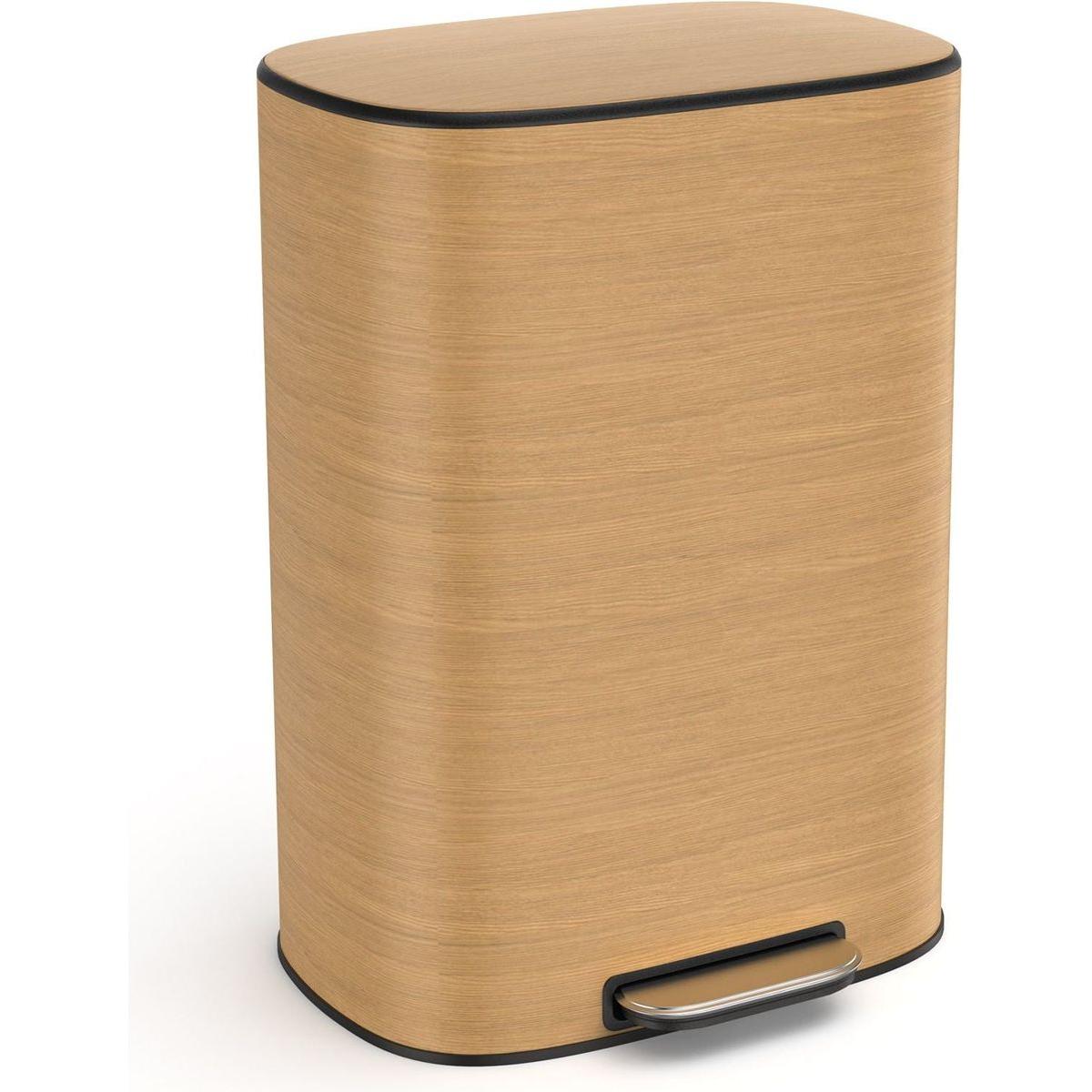 13 Gallon 50L Kitchen Foot Pedal Operated Soft Close Trash Can - Stainless Steel Ellipse Bustbin - Wood