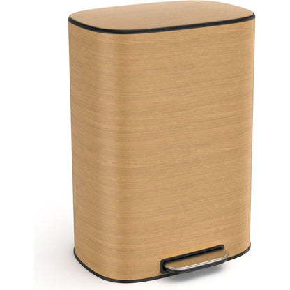 13 Gallon 50L Kitchen Foot Pedal Operated Soft Close Trash Can - Stainless Steel Ellipse Bustbin - Wood